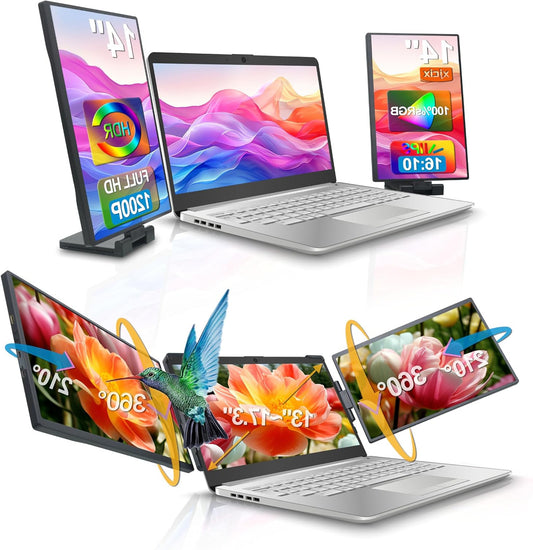 14 inch Portable Laptop Triple Screen Extender 1920x1200 IPS Multitasking Monitor Plug and Play Rotatable Collapsible for HDMI/USB-C 13-17" Portable Computer and Windows/macOS/Android - QUORE