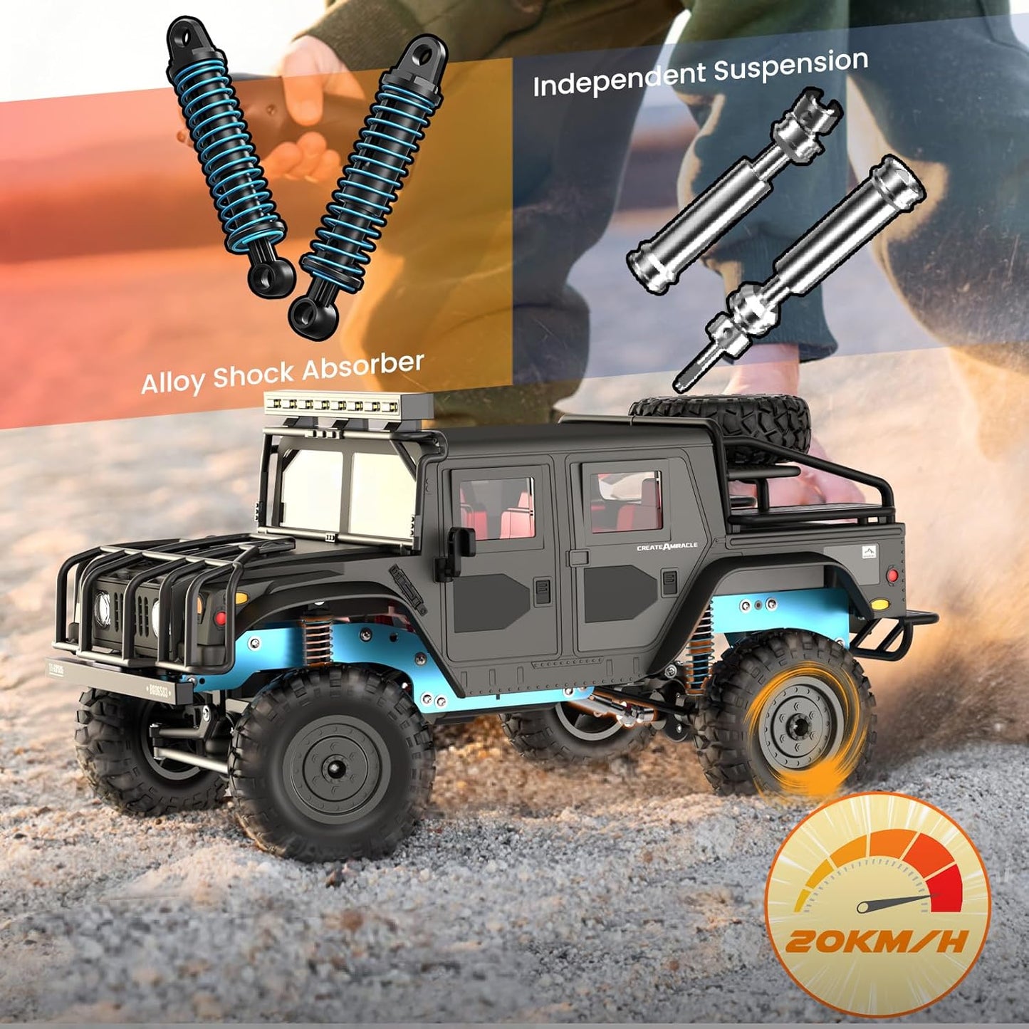 SIMREX 1:12 Schaal All-Terrain Afstandsbediening Auto, 4WD RC Auto's met 2,4 GHz, RC Klimtruck, IPX4 Waterdicht Off-Road Voertuig met Twee Oplaadbare Batterijen, Voor Kinderen Tieners Volwassenen