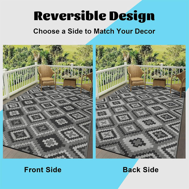 Buiten Vloerkleed - Buitenkleden - Buitentapijt - Opvouwbaar - UV-bestendig - Waterdicht - Buitenmatten - voor Buiten - Balkon - Strand - Picknick -Terras - Rechthoekig - 240 x 300 cm - Zwart/Grijs