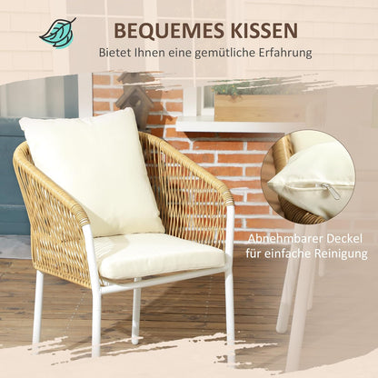 5-Delige Tuinset – Tuinmeubelen – Loungeset – Balkontuinset – Eettafelset – Stapelbare Stoelen – Comfortabele Kussens – Gehard Glas Tafelblad - QUORE