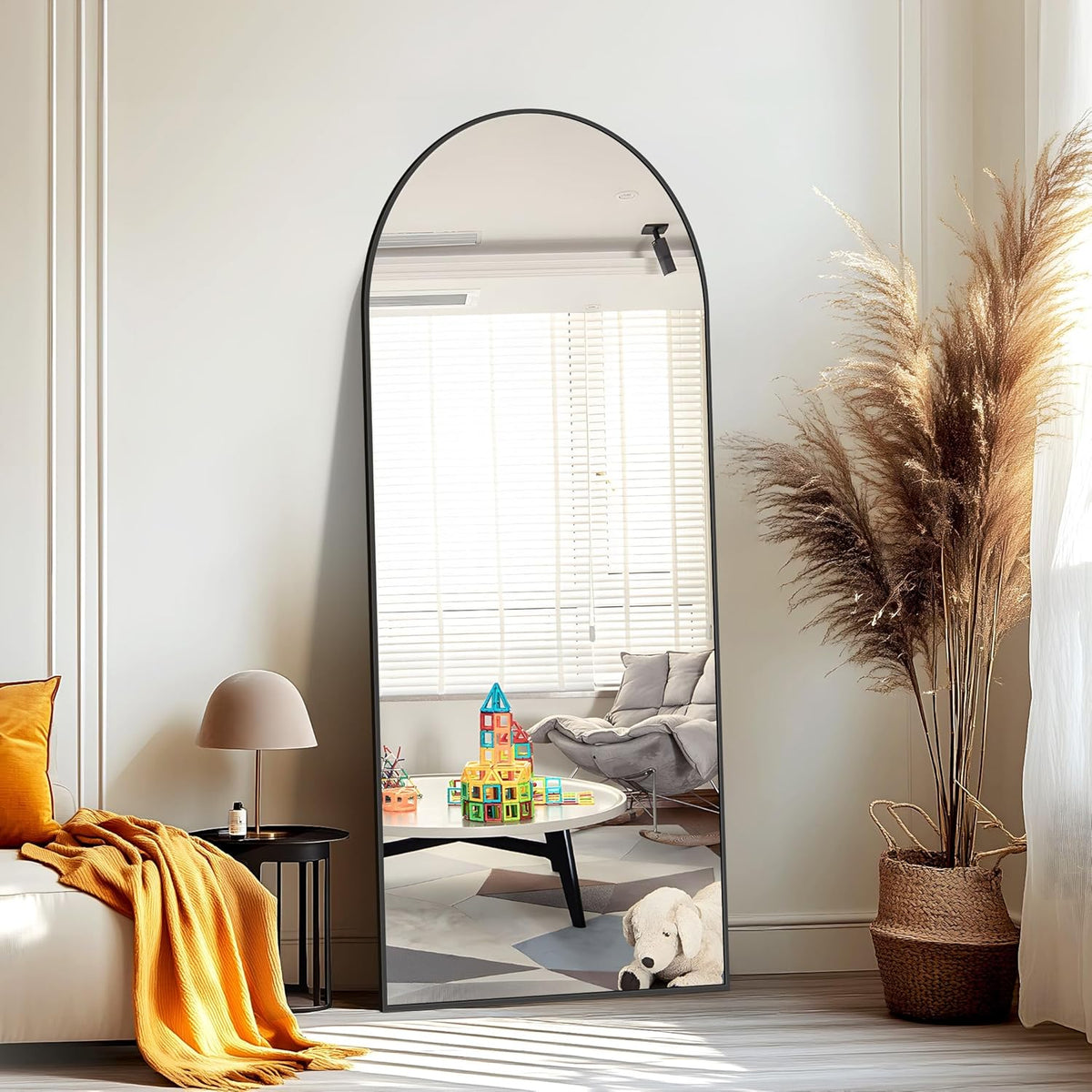 Boog Full-Body Spiegel – Staande Spiegel – Vloerspiegel – Wandspiegel – Grote Spiegel – Zwart Aluminium Frame – 179 x 65 cm – Gebogen Design – Vrijstaand & Stabiel