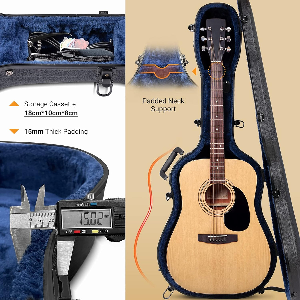 CAHAYA Harde Gitaargevallen voor Akoestische Gitaar Klassieke Gitaar Waterdichte ABS Case 41, Luxe Zwart, 41 inches, Gitaar koffer ABS