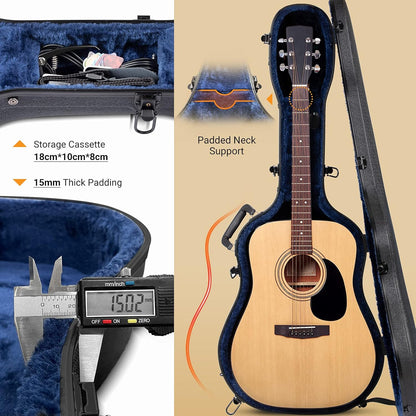 CAHAYA Harde Gitaargevallen voor Akoestische Gitaar Klassieke Gitaar Waterdichte ABS Case 41, Luxe Zwart, 41 inches, Gitaar koffer ABS