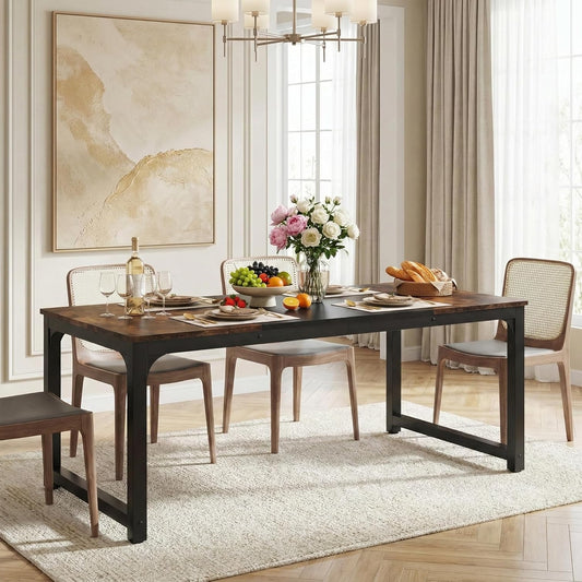 Eettafel – Rechthoekige Tafel – Industriële Eettafel – Keukentafel – Grote Tafel – 160x80x75 cm – Massief Houten Blad – Stevig Stalen Onderstel - QUORE