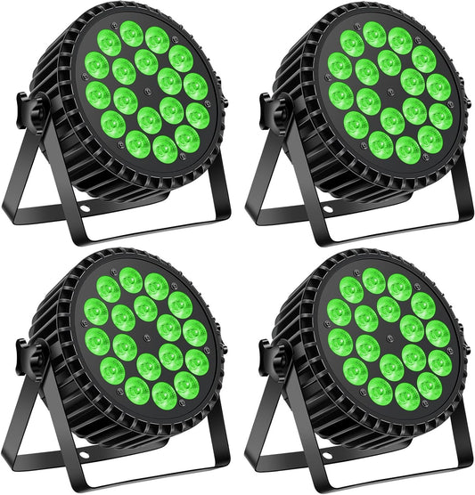 200W LED PAR Spotlights – LED Stage Verlichting – DJ Licht – Disco Lamp – Feestverlichting – 4-Pack – 18 RGBW LED’s – 8-Kanaals DMX & Sound Activatie