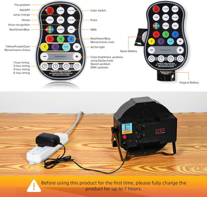 UKing 2PCS Oplaadbare LED PAR -batterij, RGB 36 LED -podium Licht DMX7CH, Party Light 7 Modi Lichte effecten met afstandsbediening voor DJ Disco Wedding Christmas Stage Lighting