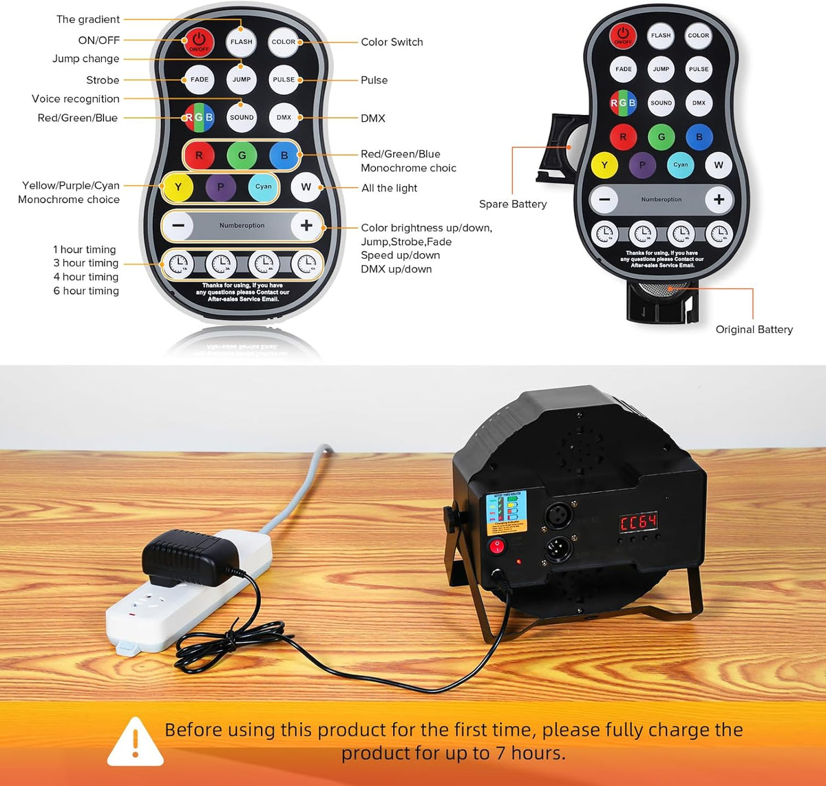 UKing 4PCS Oplaadbare LED PAR -batterij, RGB 36 LED -podium Licht DMX7CH, Party Light 7 Modi Lichte effecten met afstandsbediening voor DJ Disco Wedding Christmas Stage Lighting