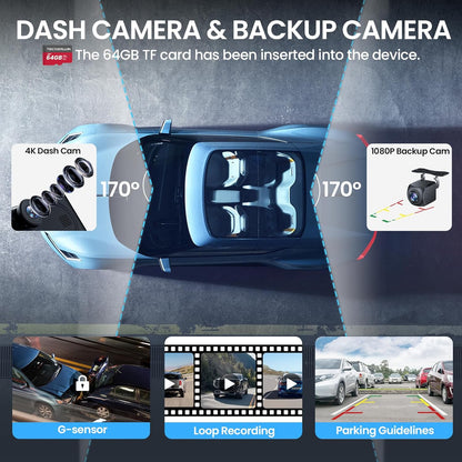 10,3 inch draadloos Carplay scherm voor auto met 4K Dash Cam & 1080P Backup Camera, Draagbare Auto Audio Ontvangers met Carplay & Android Auto, GPS Navigatie, Airplay, Mirror Link