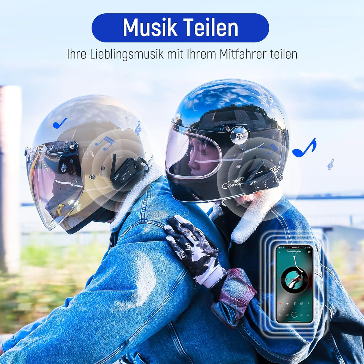 LEXIN MeshCom MESH 3.0 Motorintercom – Bluetooth 5.0 met muziekverdeling, multitasking audio, waterdicht, net, communicatiesysteem, dubbelpak