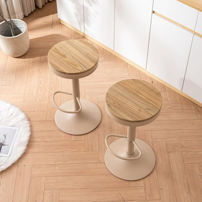 YOUNIKE Barkruk, set van 2, hout, in hoogte verstelbaar, draaibaar, barkruk, keukenkruk, hoogte barstoelen met voetensteun, voor bar, keuken, draaikruk van massief hout metaal, kaki roze