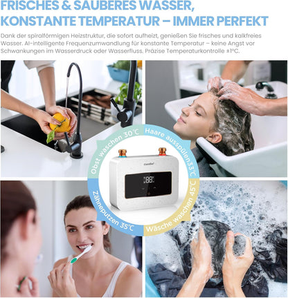 COMFEE CWH3.5EA1W Mini-doorstroomboiler, 3,6 kW, voor wastafel, elektrische doorstroomboiler, klein, 230 V onderbouw, elektronisch geregeld, drukvast, onmiddellijke warmwaterbereiding, ruimtebesparend