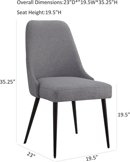 Ball & Cast Gestoffeerde keukenstoelen, set van 2, moderne eetkamer, comfortabele zijstoel met gewatteerde zitting en metalen poten, grijs