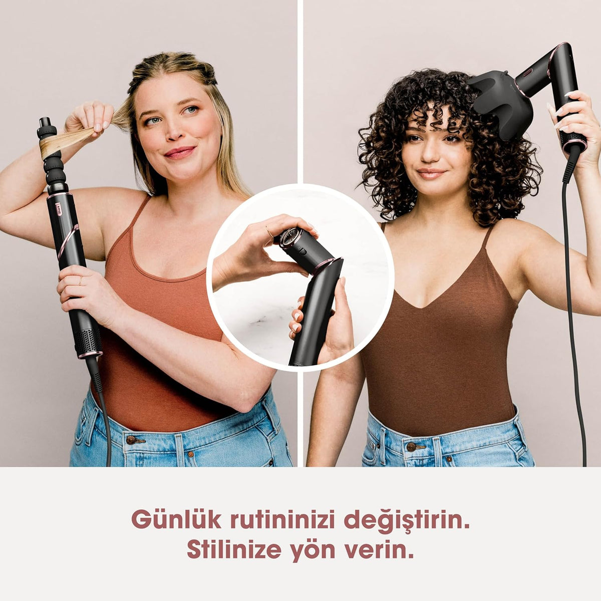 Shark FlexStyle 5-in-1 Airstyler & Haardroger, Automatische Krullers, Platte Borstel, Ovale Borstel, Concentrator, Diffuser, Bewaarhoes, Geen Hittebeschadiging, Zwart/Roségoud HD446EU