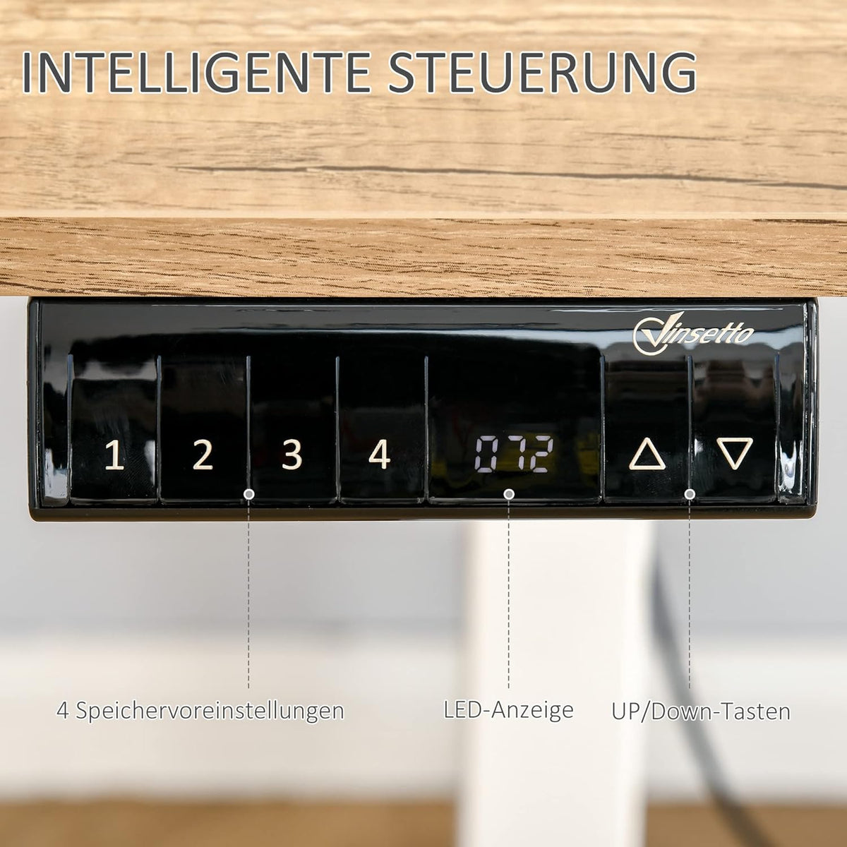 Computer table, electric desk, standing desk, height adjustable, table frame with motor, metal, natural + white - QUORE