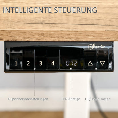 Computer table, electric desk, standing desk, height adjustable, table frame with motor, metal, natural + white - QUORE