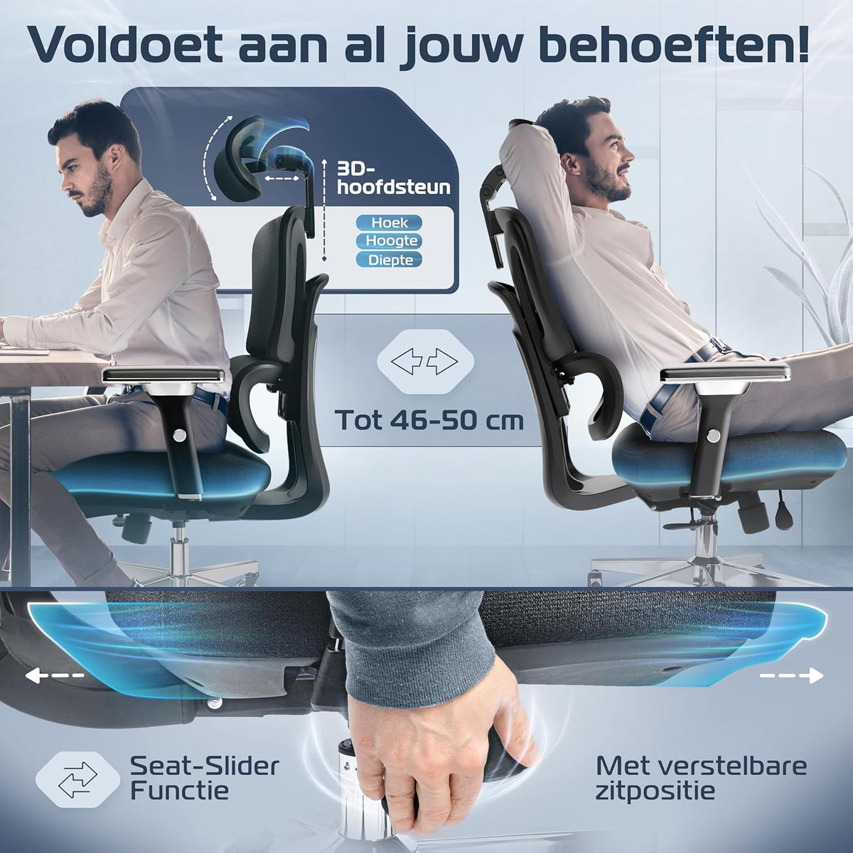 Ergonomische Bureaustoel – Bureaustoel Ergonomisch – Kantoorstoel – Gaming Stoel – Draaistoel – Mesh Stof – Verstelbare Lendensteun – 150 kg Max Belastbaar