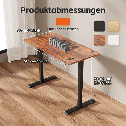 JUMMICO In hoogte verstelbaar bureau, compleet tafelblad, elektrisch bureau, in hoogte verstelbaar met geheugenfunctie, state-tafel, computertafel, 140 x 60 cm, bruin