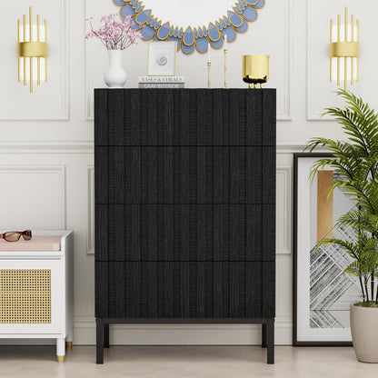 Ladekast – Smalle Ladekast – Opbergkast – Dressoir – Kast Met Lades – 4 Ruime Lades – MDF Metalen Poten – 60x34,5x92 cm – Zwart – Kras- En Vochtbestendig