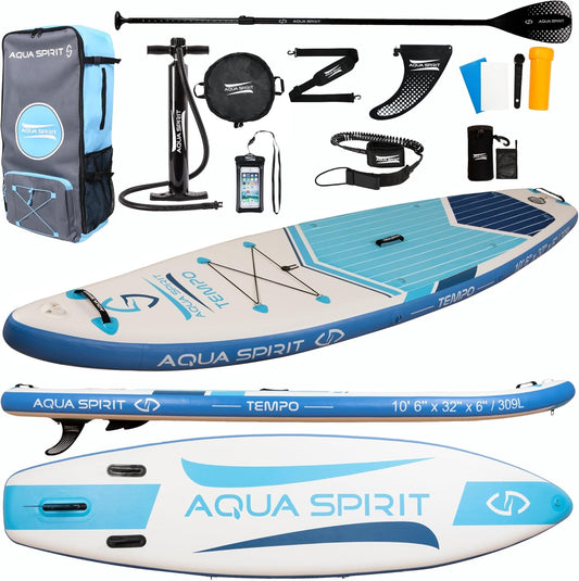 AQUA SPIRIT Opblaasbaar Stand up Peddelbord SUP Tempo 320x81x15cm Complete Verpakking Volwassenen Beginners/Experts Paddle Board Max 120KG met Aluminium Peddel, 2 Jaar Garantie
