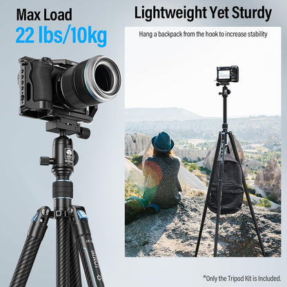 SIRUI Reisstatief van koolstofvezel met 360 ° kogelkop, 151,9 cm compact camerastatief met snelsluiting, omgekeerde inklapbare poten, omkeerbare middenkolom, max. belasting 7,7 kg - Traveler X-III