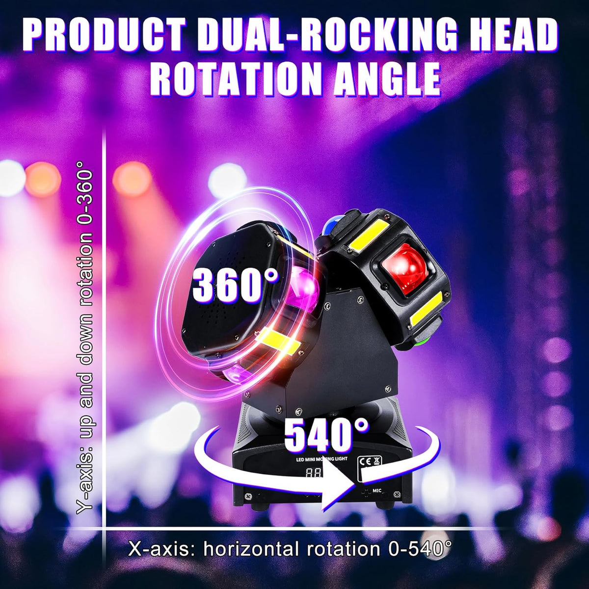 120W Disco Light – Dubbele Kop Feestlamp – Party Licht – DJ Licht – Podiumverlichting – RGBW LED Stralen – 540° Draaibaar – DMX512 Controle