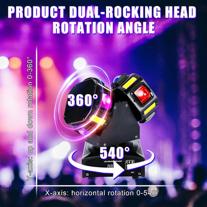 120W Disco Light – Dubbele Kop Feestlamp – Party Licht – DJ Licht – Podiumverlichting – RGBW LED Stralen – 540° Draaibaar – DMX512 Controle