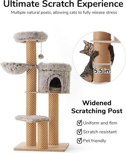 Kattenboom – Kattentoren – Krabpaal – Speelboom – Klimmeubel – 155 cm Hoog – 6 Krabpalen Met Afneembare Kussens