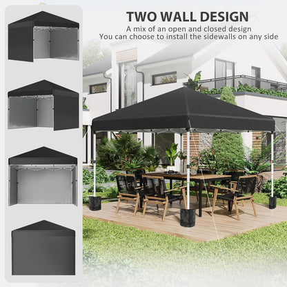 Outsunny 3 x 3 (M) pop-up paviljoen met 3 zijwanden, beengewichtzakken en tas op wielen, in hoogte verstelbare partytent, evenementenonderdak voor tuin, terras, zwart