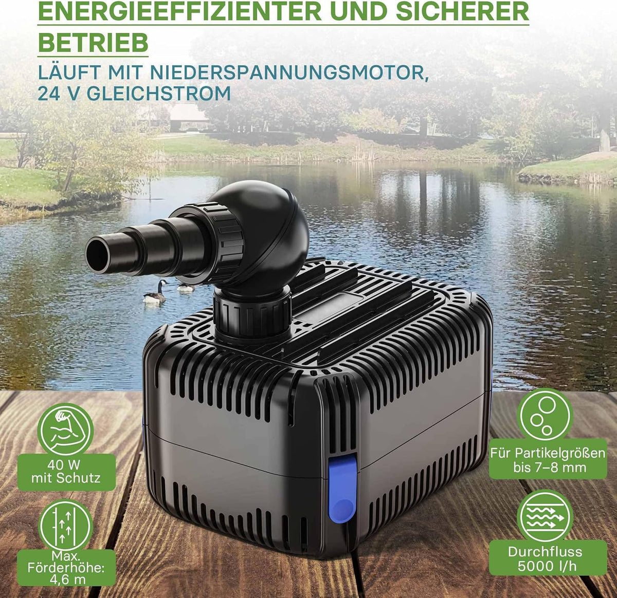 SunSun CDF-5800 vijverpomp 24 V DC 5000 l/h 40 W met ingebouwde blokkeer- en droogloopbeveiliging