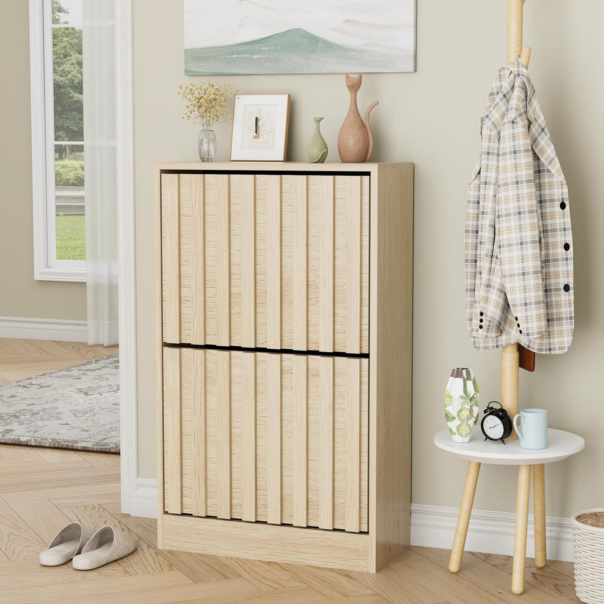 Schoenenkast – Schoenenrek – Opbergkast – Schoenentilt – Halmeubel – Verstelbare Verwijderbare Plank – Natuurlijke Houtlook 50x24x86,5 cm