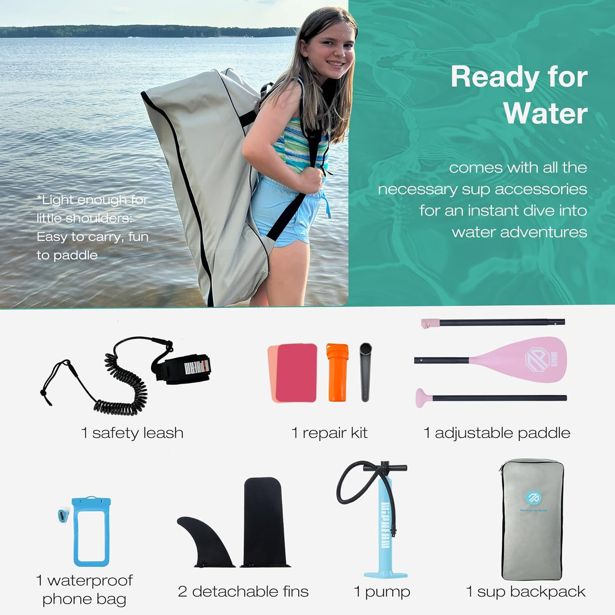 Niphean (Ultralicht) opblaasbaar paddleboard met (Beginner-vriendelijk) stabilTrac vin en duurzame SUP-accessoires, 10 'stand-up paddleboards voor volwassenen en jongeren, veelzijdig yoga-paddleboard