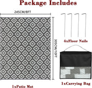 Buiten Vloerkleed - Buitenkleden - Buitentapijt - Opvouwbaar - UV-bestendig - Waterdicht - Buitenmatten - voor Buiten - Balkon - Strand - Picknick -Terras - Rechthoekig - 245 x 305 cm - Grijs