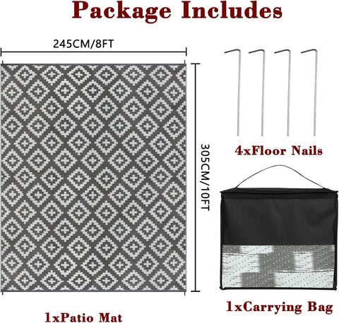 Buiten Vloerkleed - Buitenkleden - Buitentapijt - Opvouwbaar - UV-bestendig - Waterdicht - Buitenmatten - voor Buiten - Balkon - Strand - Picknick -Terras - Rechthoekig - 245 x 305 cm - Grijs