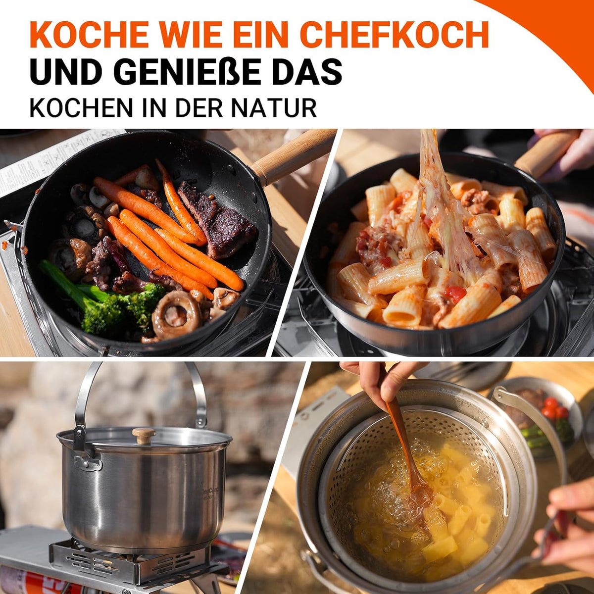 KingCamp Camping Cooker Set Stainless Steel Camping Pan Set Camping Pot Set for Camping Stove - QUORE