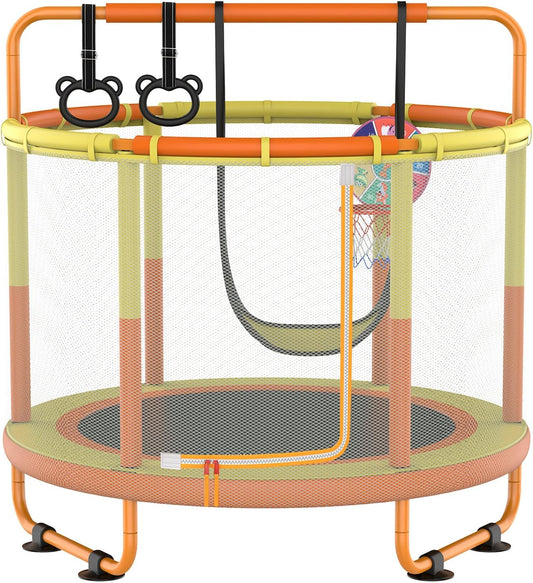 CZCPAPY Children's Outdoor Trampoline Indoor Outdoor Trampoline with Safety Net Basket Rods Swings Gift for Children (Yellow Orange) - QUORE