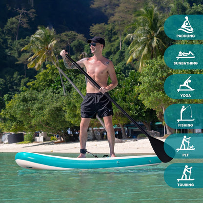 FEATH-R-LITE Opblaasbaar stand-up paddleboard, surfplank, SUP, compleet paddleboard, accessoires, verstelbare peddel, pomp, ISUP reisrugzak, paddleboard voor volwassenen (Groen en wit)