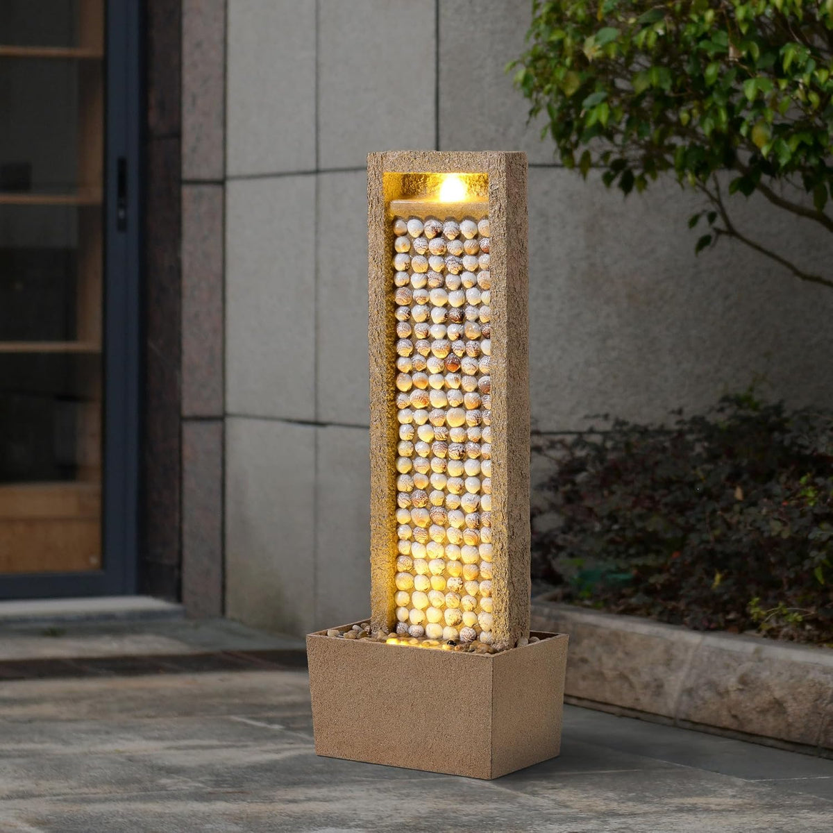 Teamson Home Tuin Buitenfontein Hoge Watervalfontein met Warme LED-verlichting Gelaagd Rotsontwerp Schelpen
