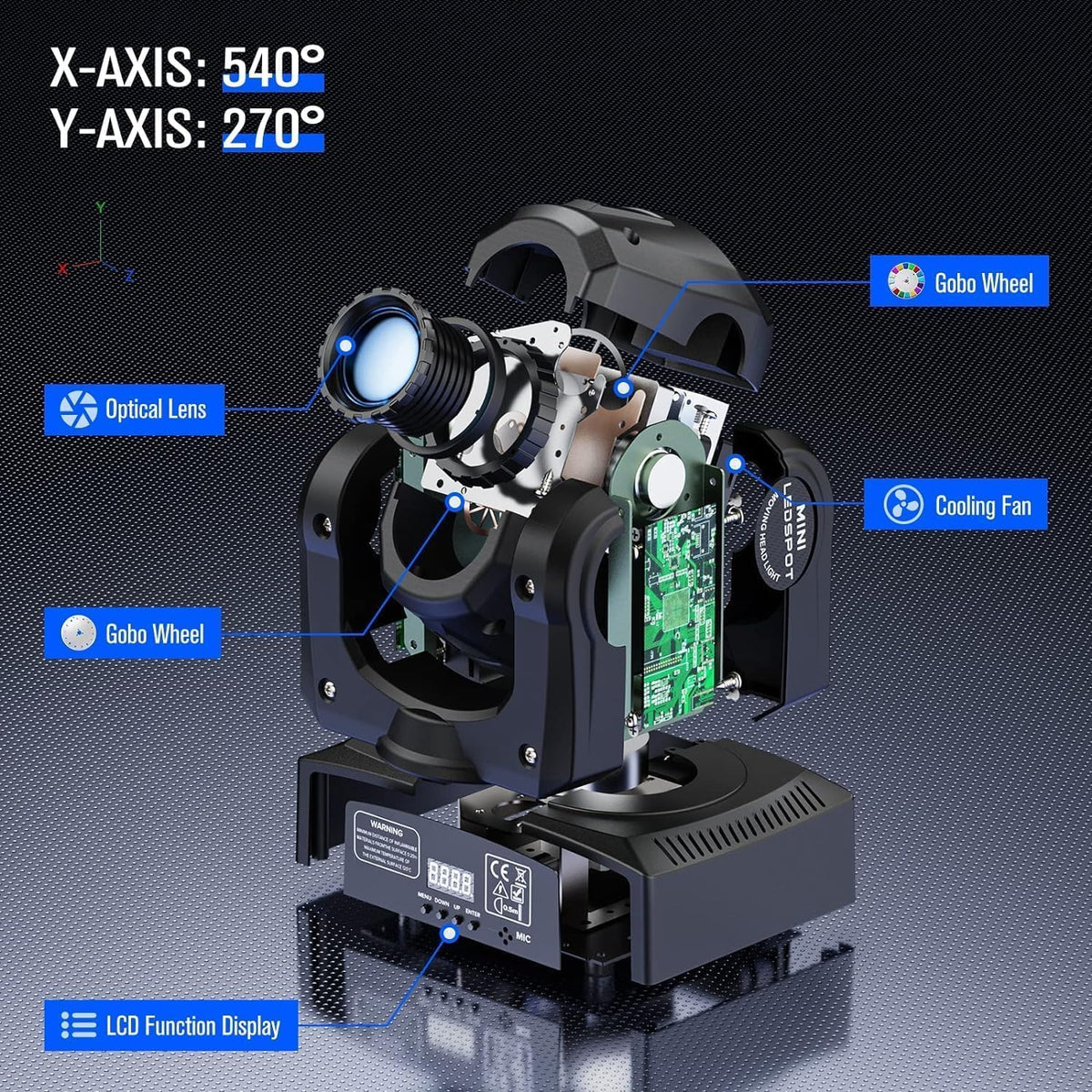 UKing 50W Moving Head LED Disco Light Party Light DMX 512 RGBW Light Effects 8 Gobo 8 Colors 9/11 Channels for DJ Party Lighting Light - QUORE