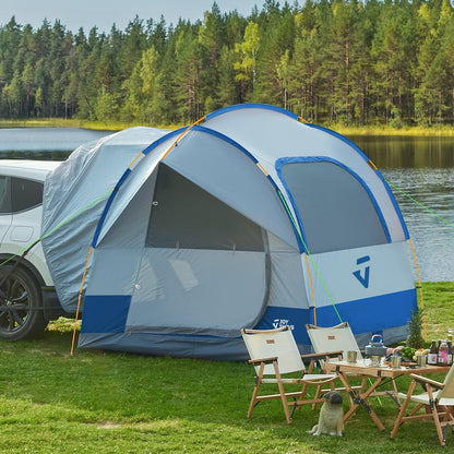 JOYTUTUS SUV-tent voor camping, 4-6 personen, 234 x 234 x 210 cm (l x h), waterdicht PU 2000 mm, dubbellaags, ontwerp met dubbele deur, outdoor, camping, reizen, blauw