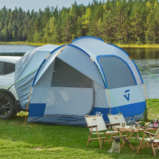 JOYTUTUS SUV-tent voor camping, 4-6 personen, 234 x 234 x 210 cm (l x h), waterdicht PU 2000 mm, dubbellaags, ontwerp met dubbele deur, outdoor, camping, reizen, blauw