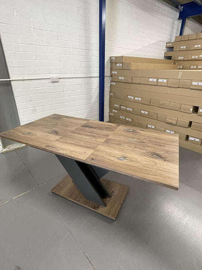 Uitschuifbare Eettafel – Uitschuifbare Tafel – Eettafel Verlengbaar – Tafel Met Verlengstuk – Eiken Eettafel – Uitschuifbaar Van 120 Tot 160 cm – MDF Tafelblad Met Grijs V-Pootframe