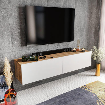 Hanah Home Scandinavian TV-standaard, White & Walnut, 159,7 cm | 100% Melamine Coated Particle Board, 18 mm dik | Stijlvol & Functioneel voor moderne woonkamers
