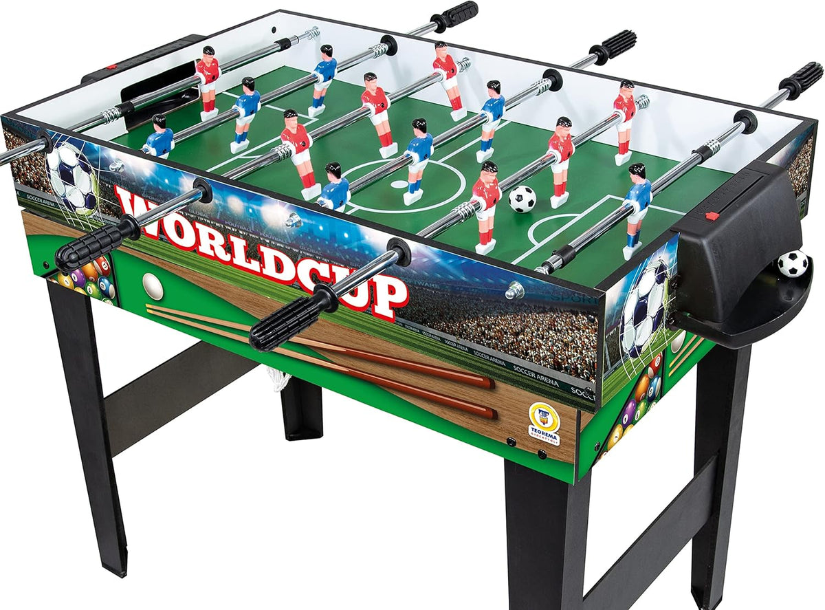 Teorema 67359 4-in-1 Wooden Game Table Football Table Tennis Air Hockey Billiards Size 96 x 86 x 68 cm - QUORE