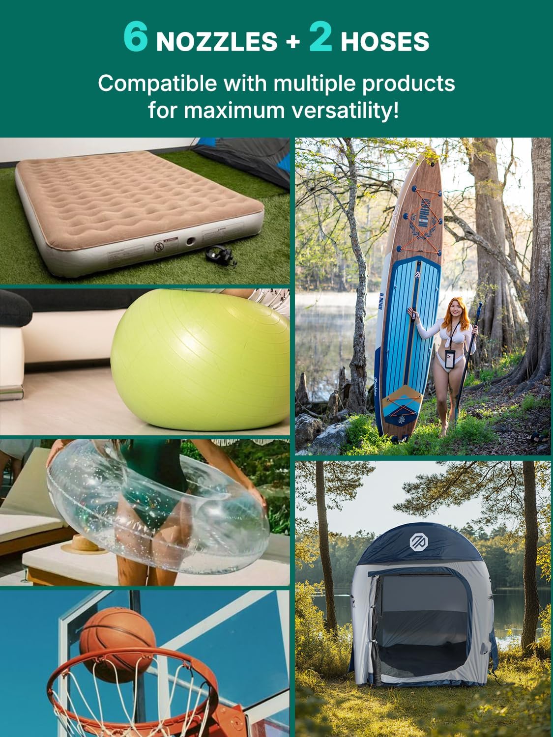 Niphean SUP Elektrische pomp met ingebouwde accu, fietspomp 50 psi voor auto, SUP, matrassen, draagbare opblaaspomp met tas, elektrische opblaas- en leeglooppomp