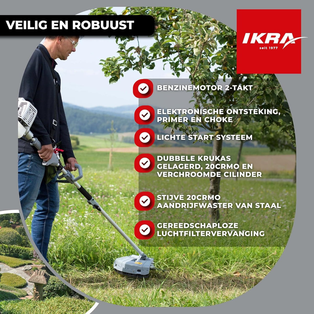 IKRA Benzine multifunctioneel tuingereedschap Multitool IBKH 33-1, 4in1: bosmaaier, gazontrimmer, heggenschaar, hoogsnoeier