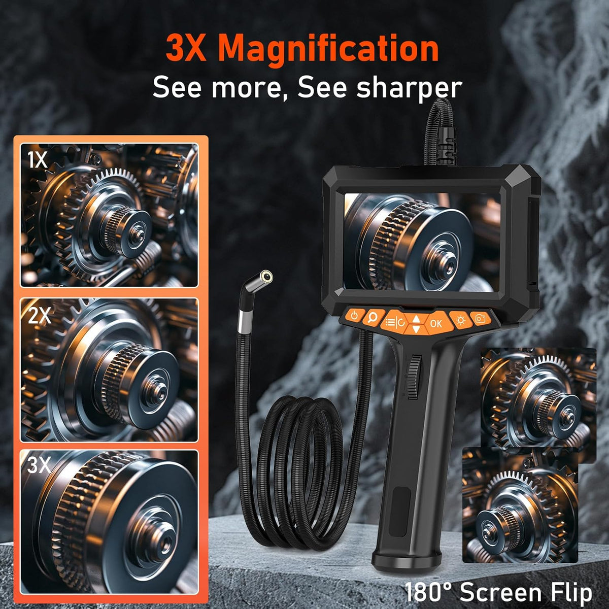 1080p endoscoopcamera, beweegbare kop, lcd-scherm van 5 inch met licht, 270 graden draaibare endoscoopcamera, 8 mm buiscamera, IP67-inspectiecamera, kanaalcamera met 32 GB SD-kaart (1 m)