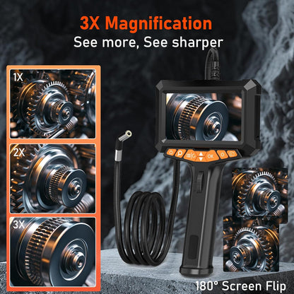 1080p endoscoopcamera, beweegbare kop, lcd-scherm van 5 inch met licht, 270 graden draaibare endoscoopcamera, 8 mm buiscamera, IP67-inspectiecamera, kanaalcamera met 32 GB SD-kaart (1 m)
