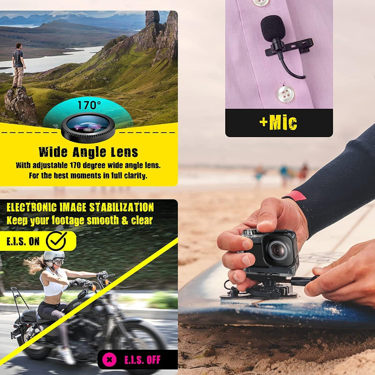 icefox Action Cam 4K Ultra HD 20MP camera onderwatercamera waterdicht 40M 170 graden ultra-groothoek WiFi camcorder EIS stabilisatie met dual 1350 mAh batterij