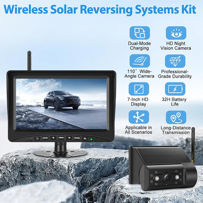 Achteruitrijcamera, draadloos, zonne-energie, 5 inch, monitor, zonne-camera, kit 1080P, HD, IR-achteruitrijcamera, nachtzicht, IP66, waterdicht, voor bestelwagens (7 inch met 1 camera)