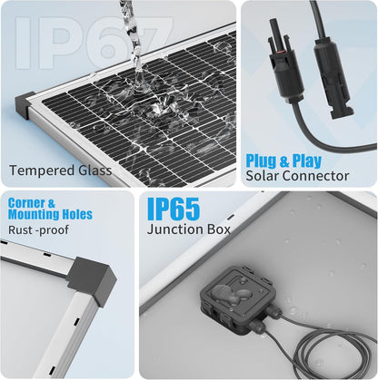 Voltset 100W Zonnepaneel Kit: 12 Volt Monokristallijne Zonnebatterij Trickle Charger Onderhouder met 20A PWM Controller - Waterdichte Zonnelader voor RV Trailer Truck Camper Boten Voertuig